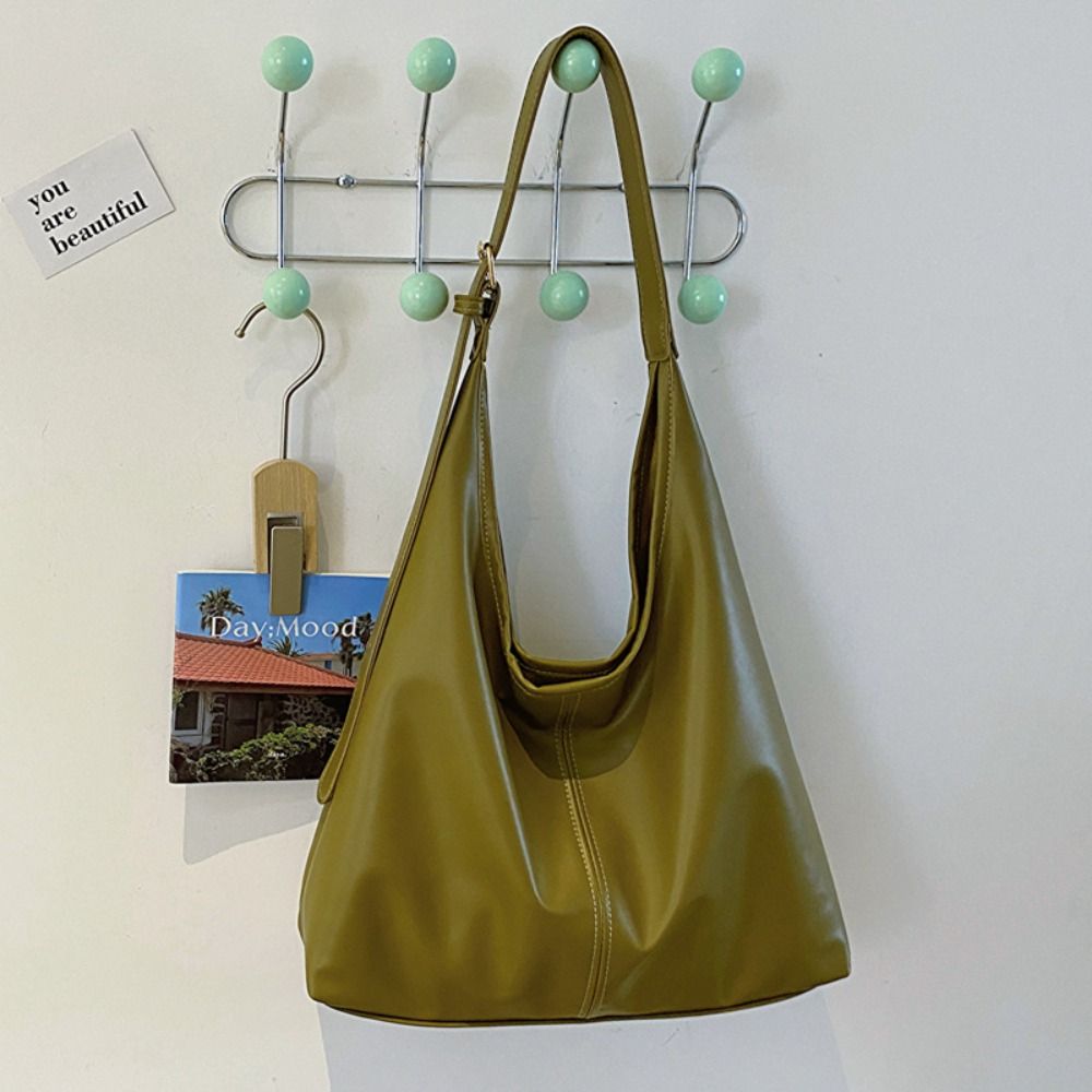 Solid Color Pu Leather Tote Bag Korean Style Women's Underarm Bag Commute Shoulder Bag  Outdoor