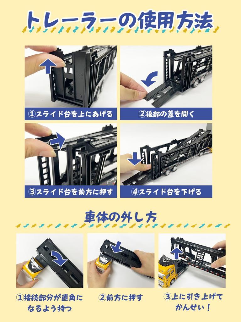 [Supervised by a preschool teacher] Construction Vehicle Toy (Die-cast) "A fun construction vehicle set with movable parts (large trailer + 6 mini car