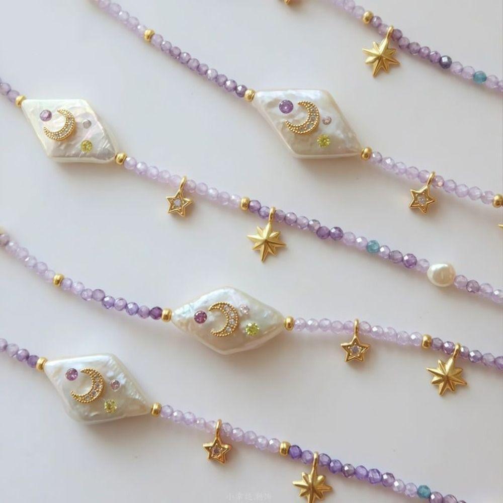 Zircon Necklace Baroque Purple Neck Chain Fashion Beaded Choker  for Women