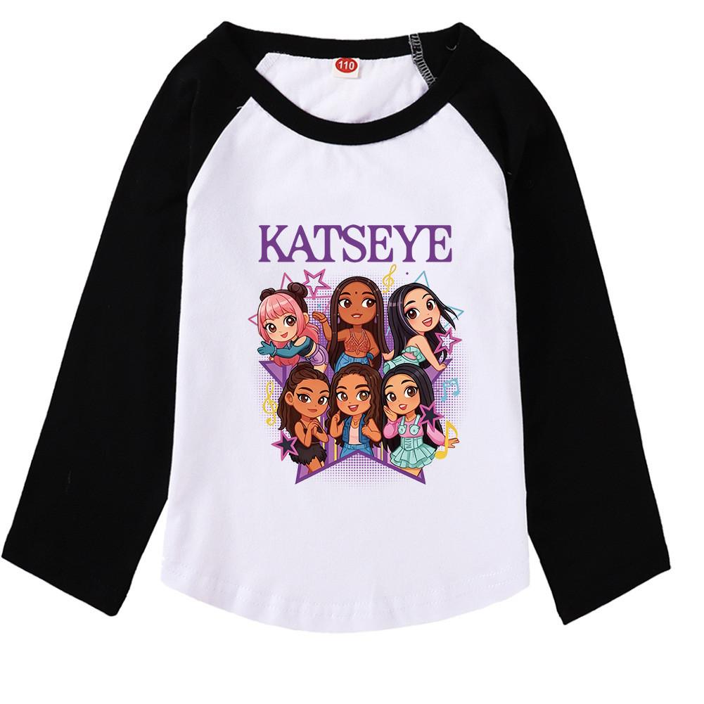 9197 Multi-color Kids Girls Katseye Print Raglan Long Sleeves T-Shirt 100cm чёрный