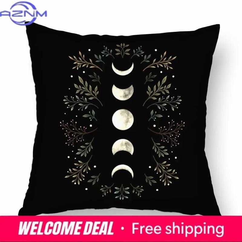 Home Decor Halloween-Themed Moon And Witch Pillowcases Pattern Cushion Cover Suitable For Sofa Bedroom Car Pillow Cover