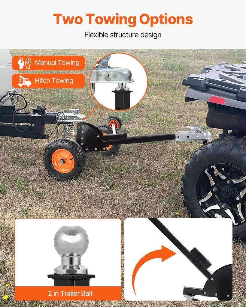 1500lbs 2-in-1 Trailer Dolly 22 and 26 In Adjustable Height 2in Ball with Caster