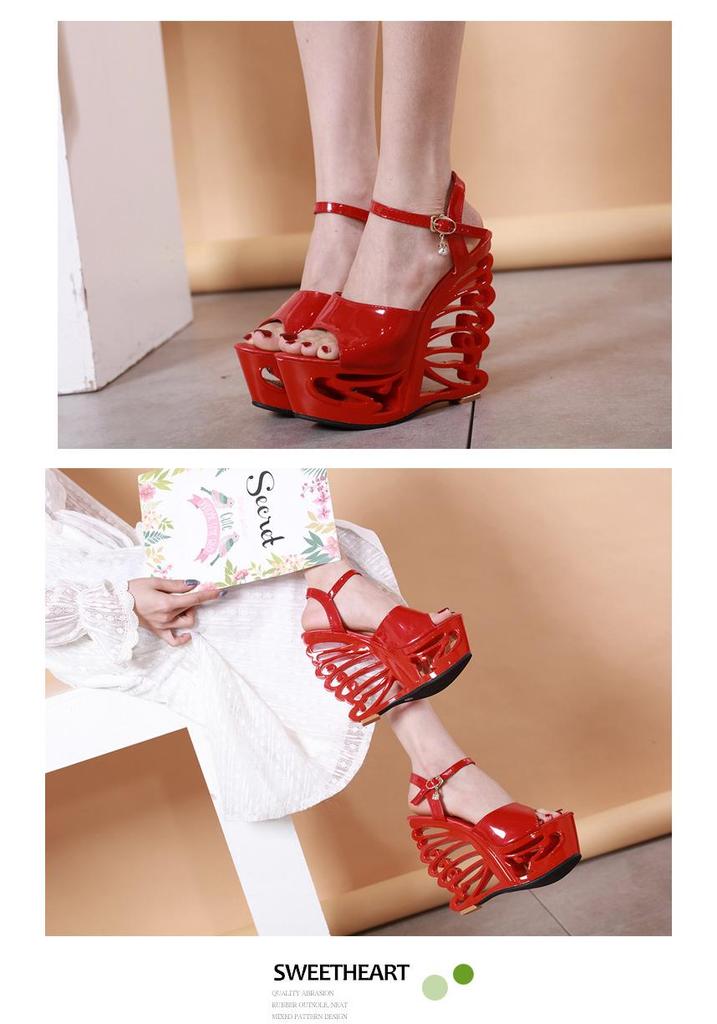 Europäische & Amerikanische High Heel Lackleder Römische Keilsandalen