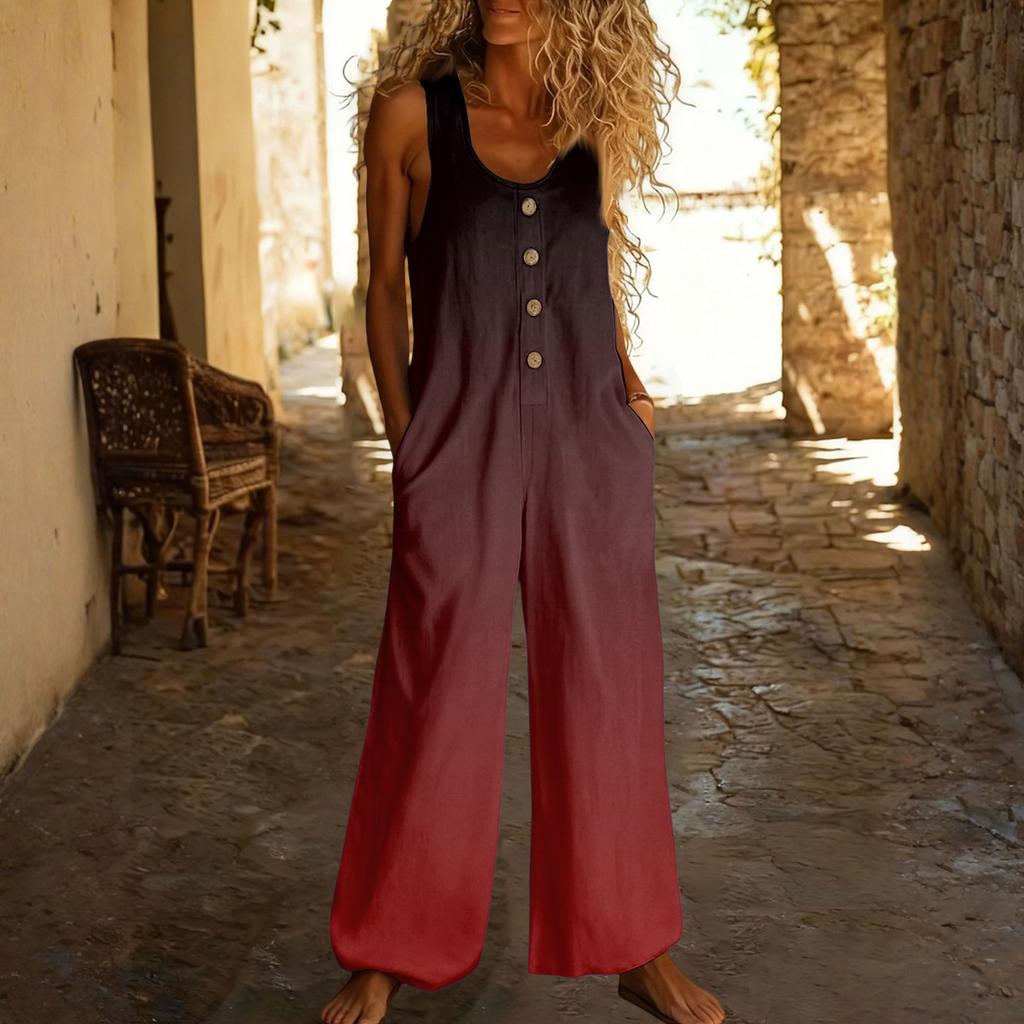Lässiger ärmelloser lockerer Jumpsuit mit Taschen und verstellbaren Trägern für Damen (lange Länge).