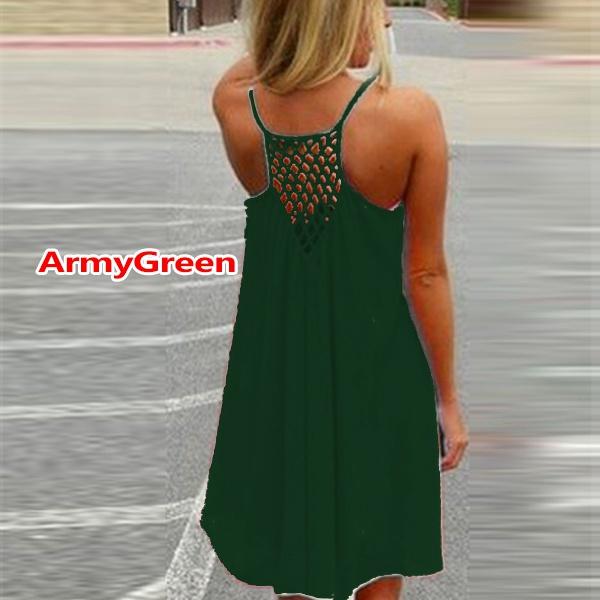 

Сексуальное женское летнее повседневное вечернее платье без рукавов с открытой спиной, пляжная одежда, мини-платье XXXL армия зеленый