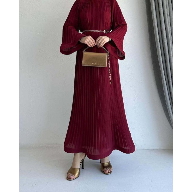 2025 Sommer Europäisches & Amerikanisches Muslimisches Falten-Locker-Einfarbiges Modekleid