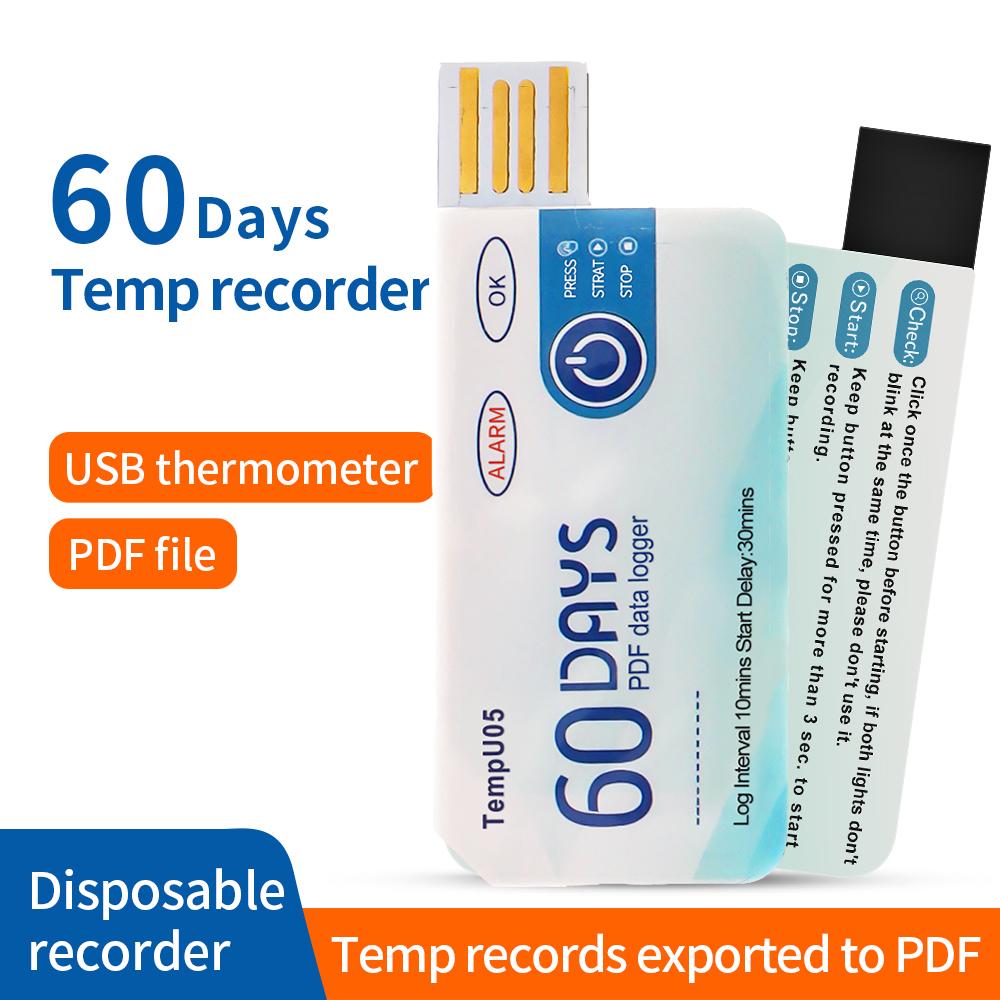 

60/90 Днів USB Реєстратор Температури Одноразовий Temp Datalogger Звіт у PDF Реєстратор Температури для Холодового Ланцюга Транспортування Складу