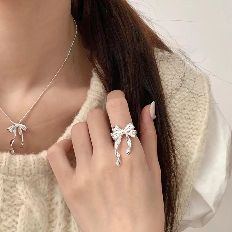 Trendy 3D Bow Ribbon Tassel Adjustable Ring for Women - Korean Hip Hop Style