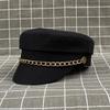 British Flat Top Hat Women'S Chain Decorative Octagonal Hat Trendy Versatile Beret Simple Spring And Summer