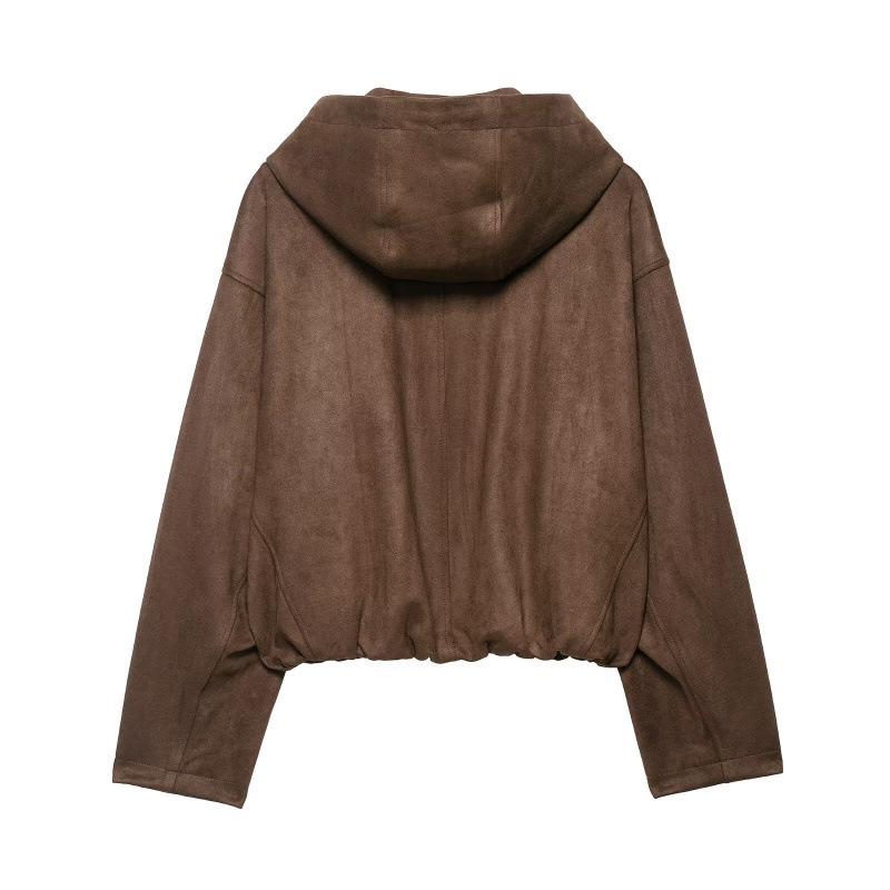 Women's Suede-Effect Hooded Bomber Jacket