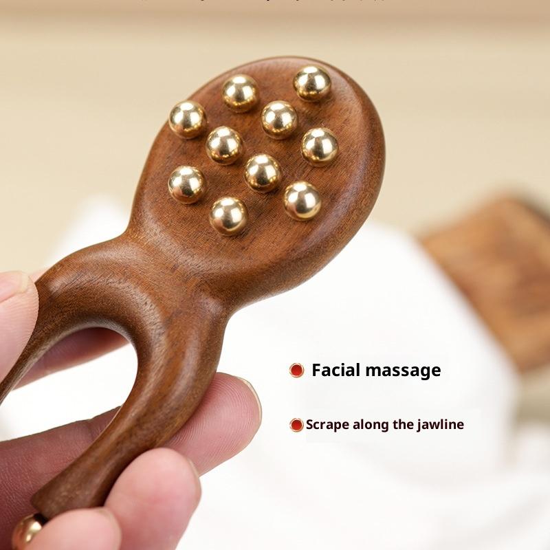 12 Kupferperlen Guasha Gesichtsmassagegerät Sandelholzgriff Faszienlifting Gesicht Manuelles Massagegerät Antistatisch Froschform Handheld
