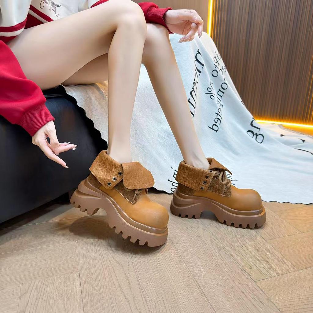 Fashion Retro Solid Color Lace-up Platform Fashion Boots Women's 2025 Autumn and Winter New Short Boots Martin Boots Versatile Boots