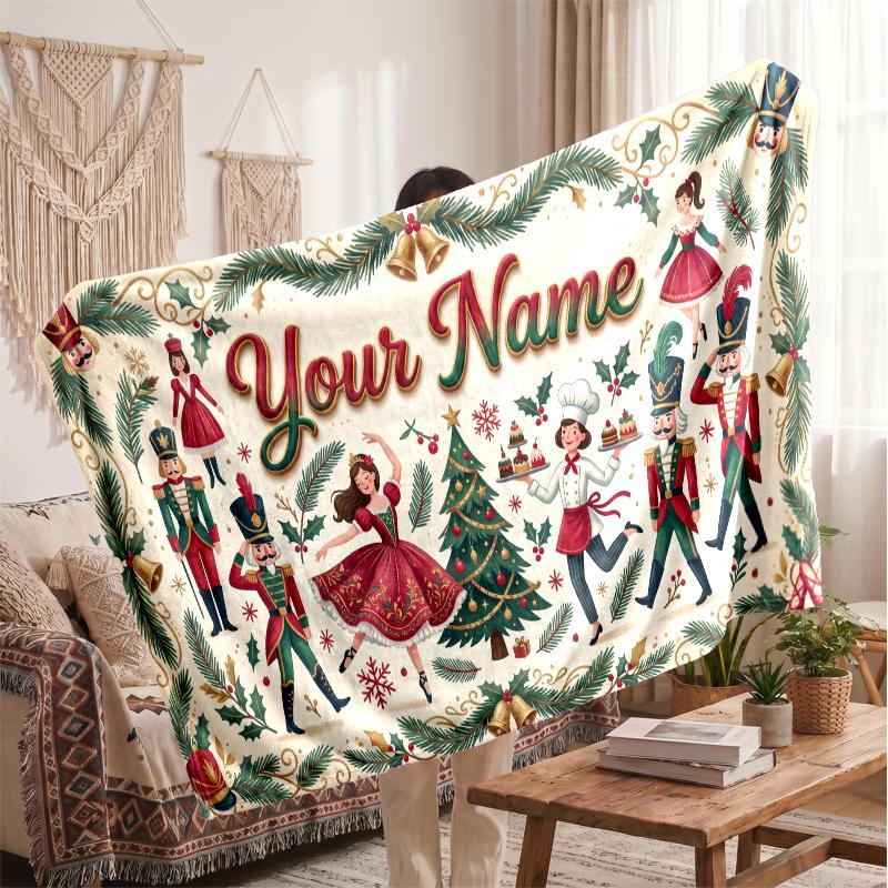Christmas Custom Name Printed Flannel Blanket Warm Comfort Bed Throw Home Decor Holiday Gift
