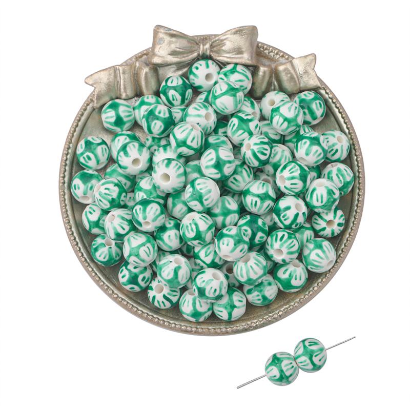 2pcs Handmade Ceramic Porcelain Hand Painted Beads Charm Round Spacer Beads for DIY Necklace Bracelet Jewelry Craft Making Accessories