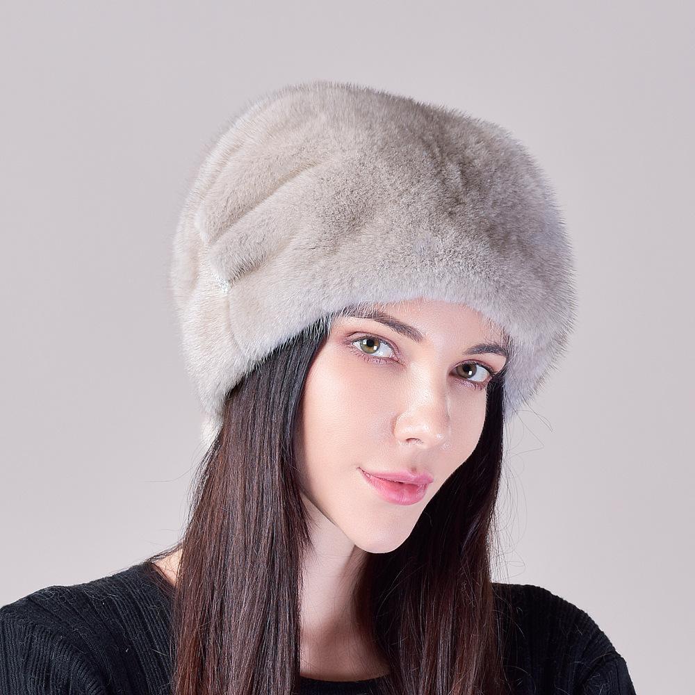 Mink hat female whole mink ear protector Christmas hat casual thickened warm fur Great Wall stacking hat winter