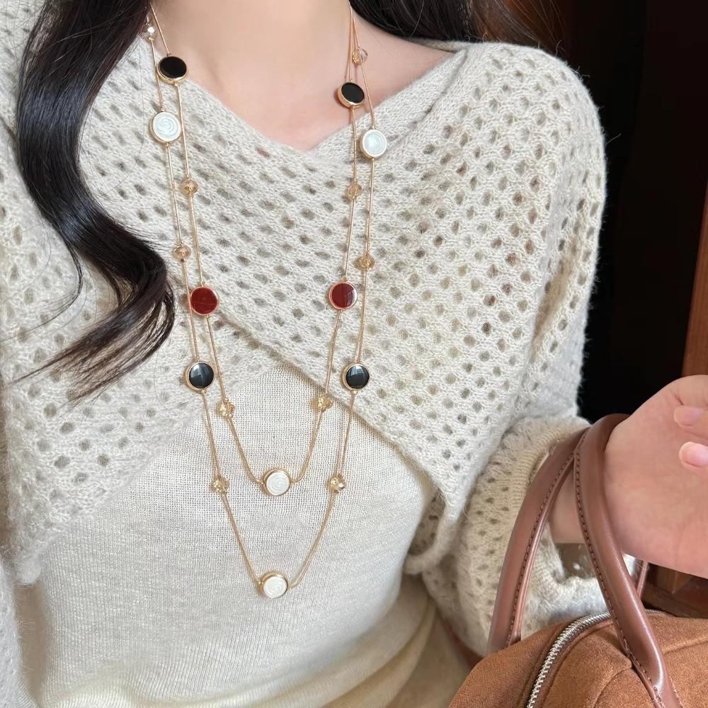 Glass Bead Pendant Necklace Metal Sweater Necklace Trendy Beads Neck Chain Party Dress Accessories