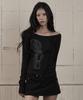 AS YOU ARE One-Shoulder Shirred Long Sleeve Black