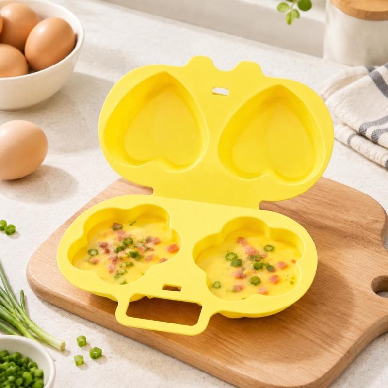 Hinged Microwave Egg Poacher in Food-Contact-Grade Polypropylene, with Separate Cavities to Cook 2 Eggs at Breakfast