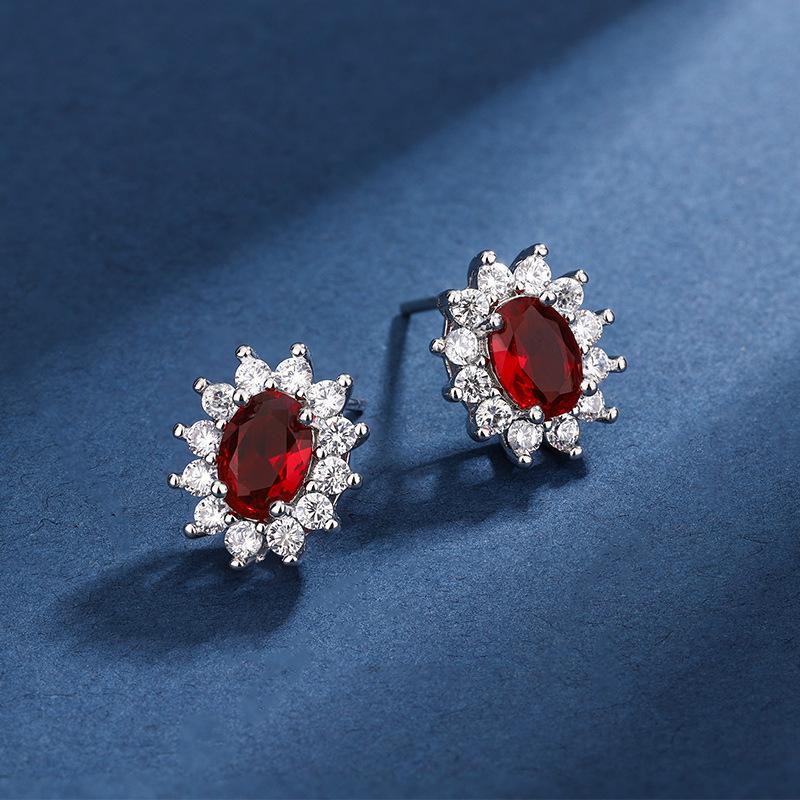 Modrá Červená Žlutá Zelená Fialová Zirkon Královská Koruna Náhrdelník Set Prsten Náušnice Přívěsek Žena