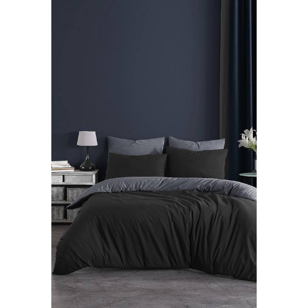 Set copripiumino doppio con lenzuola con angoli | Nero Antracite | cotone