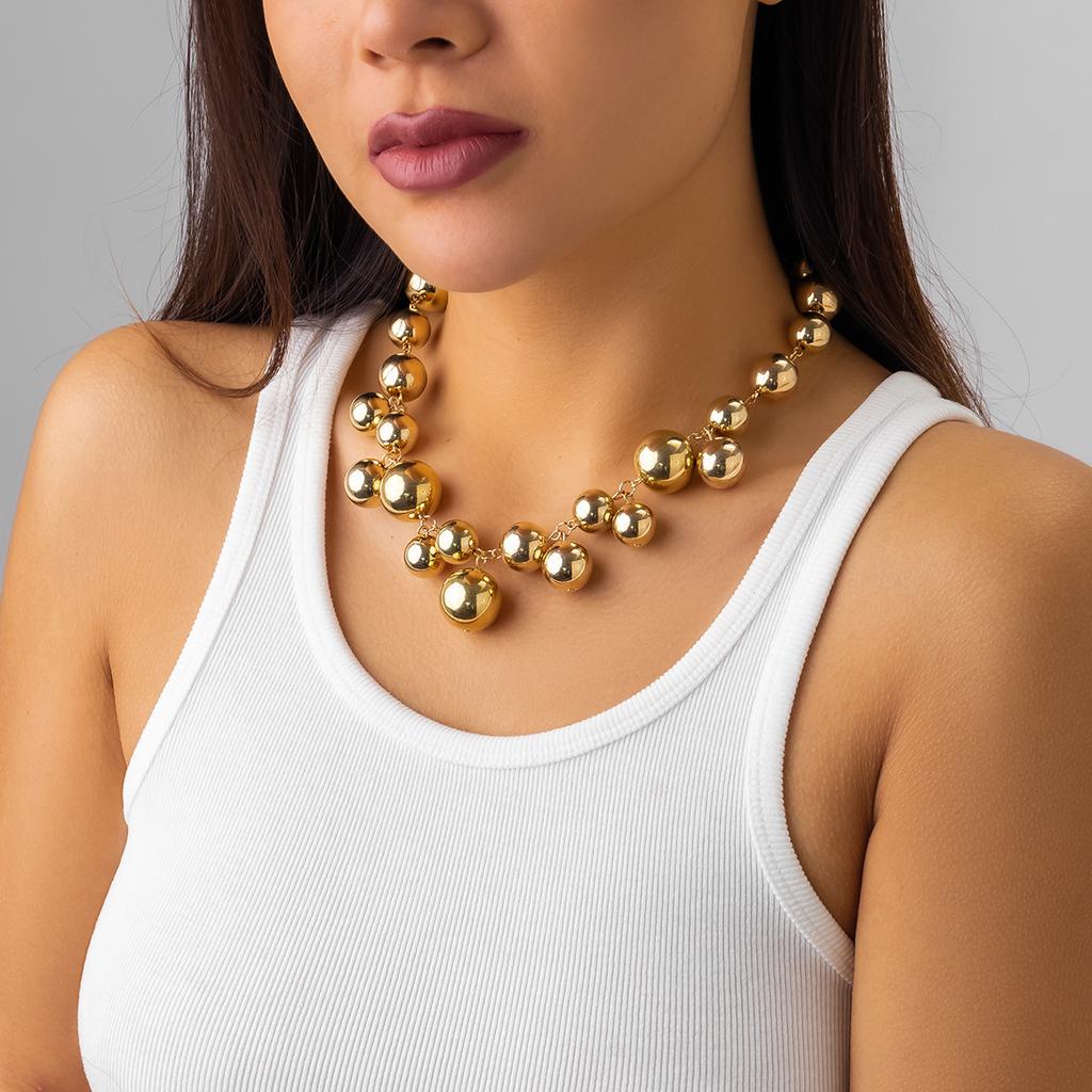 European and American jewelry, exaggerated cyberstyle multi-layer round bead stacking necklace, simple and personalized beaded necklace