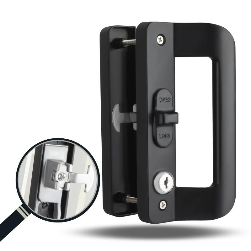 Serrures de Porte Coulissante de Balcon Serrure à Poignée Noire Verrou Crochet pour Porte Coulissante à Cadre en Aluminium Accessoire Matériel Ménager Serrure de Porte