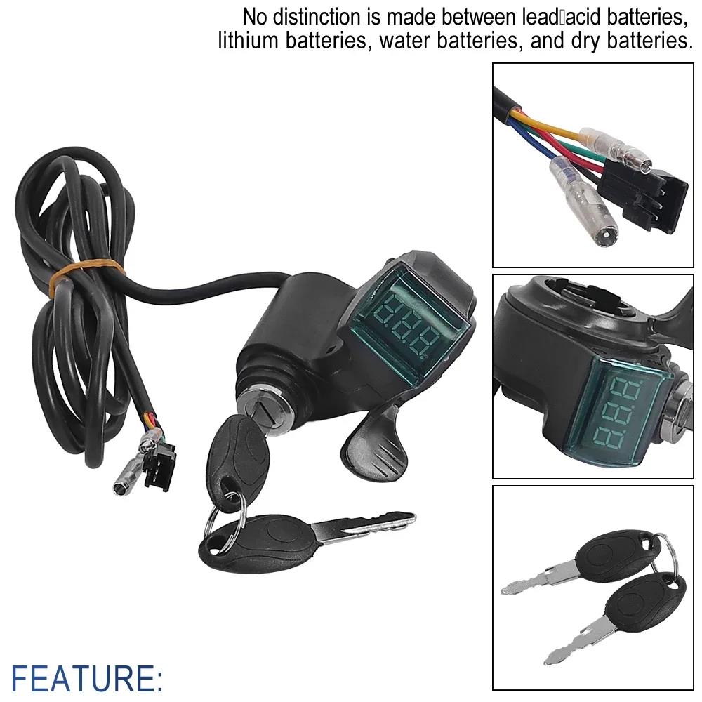 Thumb Throttle with Digital Voltmeter LCD Display Power Switch with Key Lock for Electric Scooter Electric Bicycle Parts Throttles 2