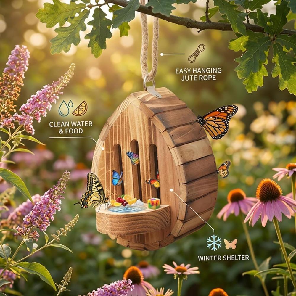 Butterfly House Butterfly Habitat Garden - Wooden Butterfies Houses with Feeder Hanging Garden Decoration Natural Butterfly Habitat Nesting Box