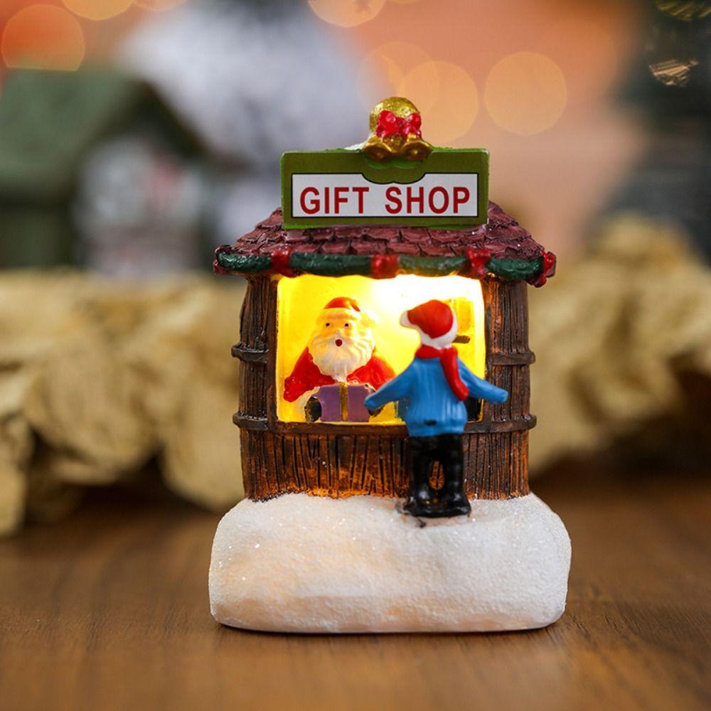 Santa House Miniatures Resin Christmas Microlandscape Ornament Christmas Small House Lamp  Kid Gift