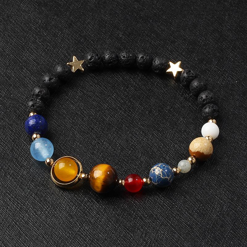 Universe Galaxy Eight Planets Bracelets Solar System Guardian Star Natural Stone Beads Bangles for Women Jewelry Drop Shipping