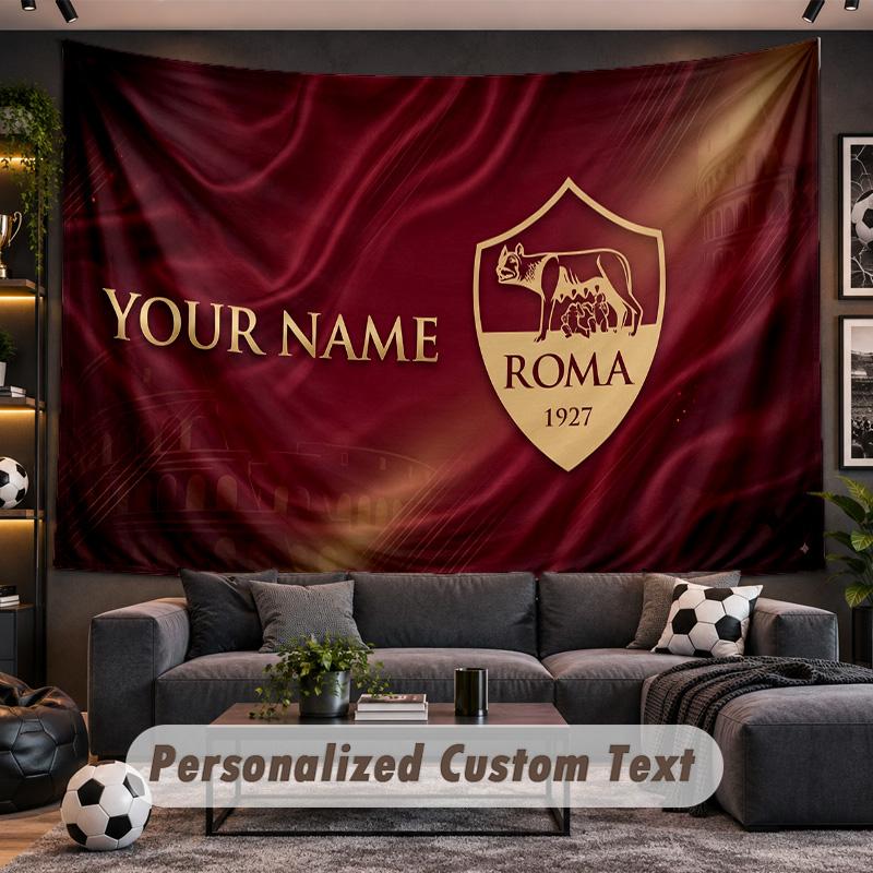 AS Roma FC Personalized Tapestry Support Custom Name, Wall Art Home Decoration