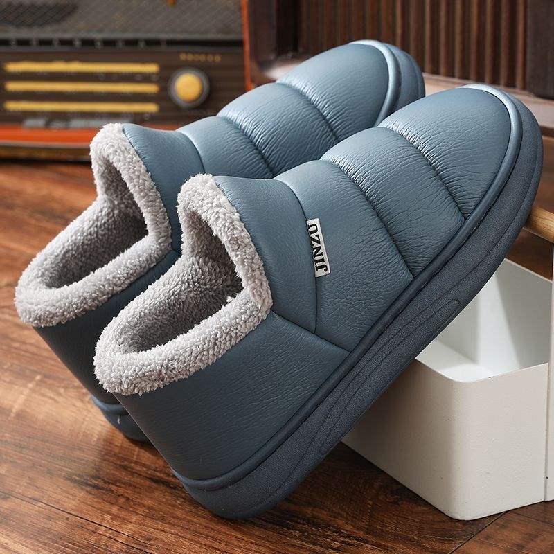 

Женские водонепроницаемые кожаные хлопковые тапочки на каблуке, очень толстая нескользящая подошва, подкладка из вельвета, идеально подходят для ношения на улице зимой 42-43 EU (Fits 41-42 EU)