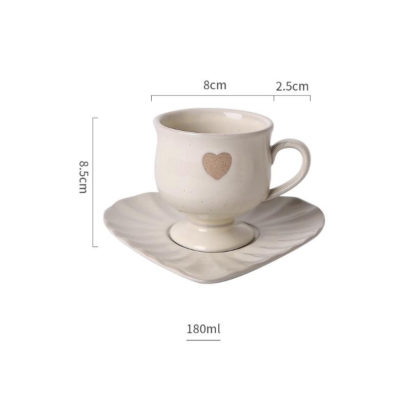 

Japanese Style Retro Heart-shaped Coffee Cup and Saucer High-end Afternoon Tea Set Exquisite Coarse Pottery Mug Safety Microwave <200ml бежевый