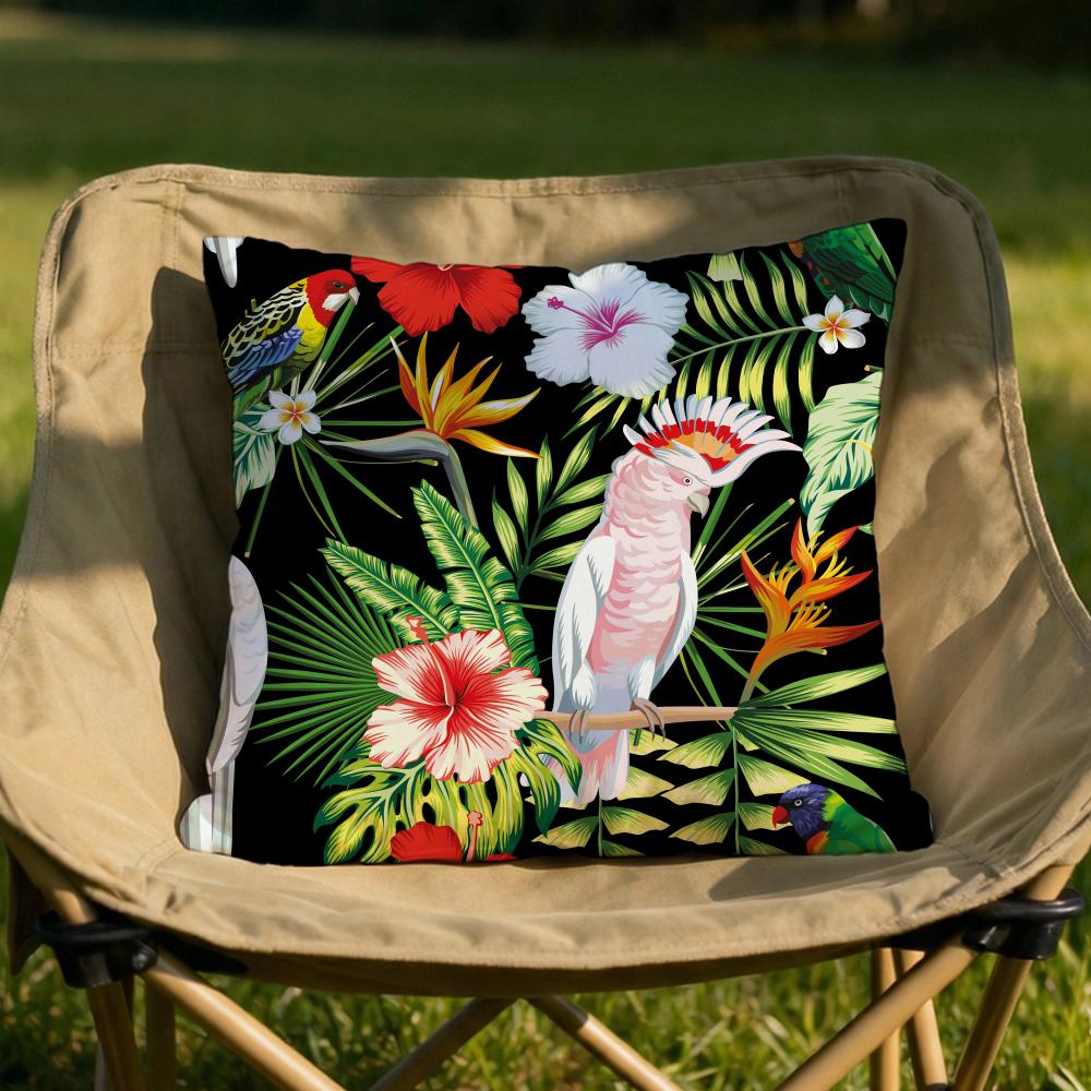 Tropical Parrots Palm Leaves Cushion Cover Soft Reversible Durable Pillow Cover MultiScene Use for Home Car Daily Comfort