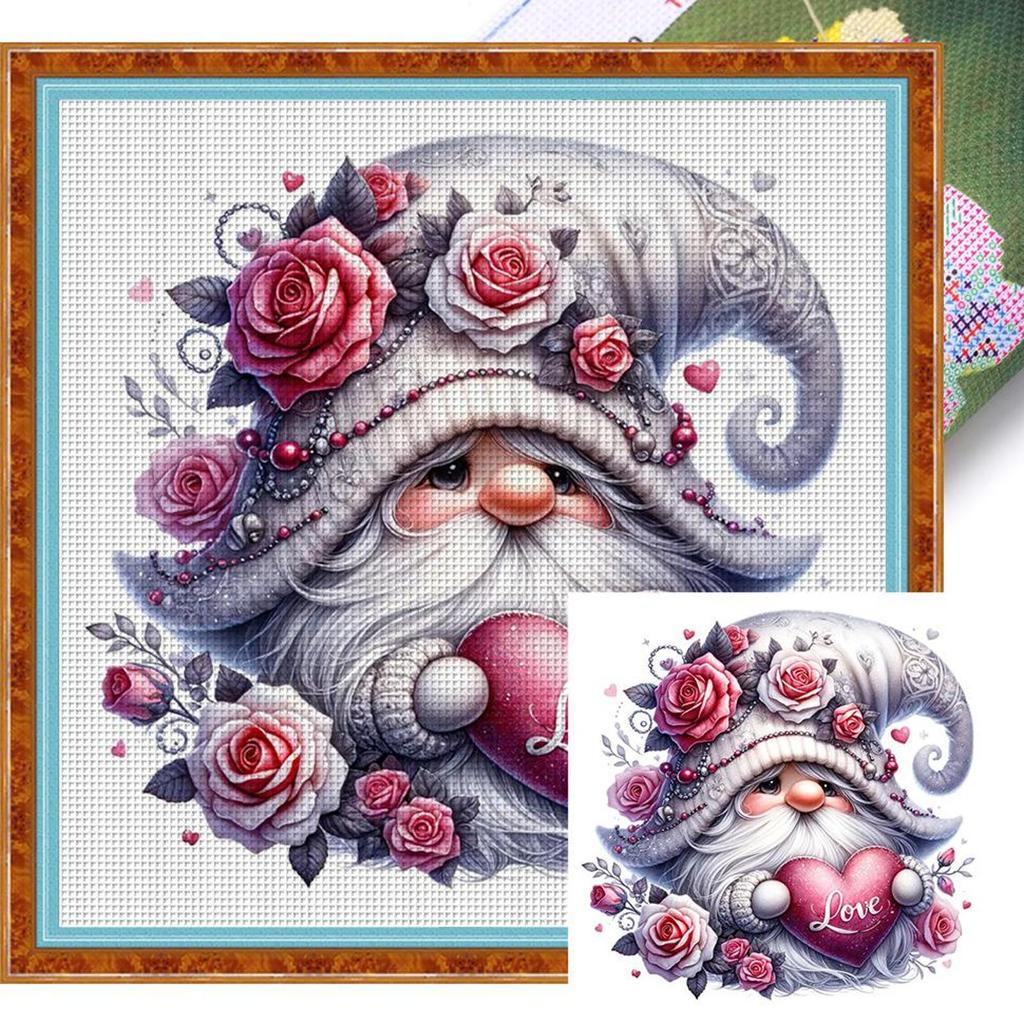 Gnome Printed Cross Stitch Kit 40x40cm DIY 11CT Thread Art Needlework Home Decor