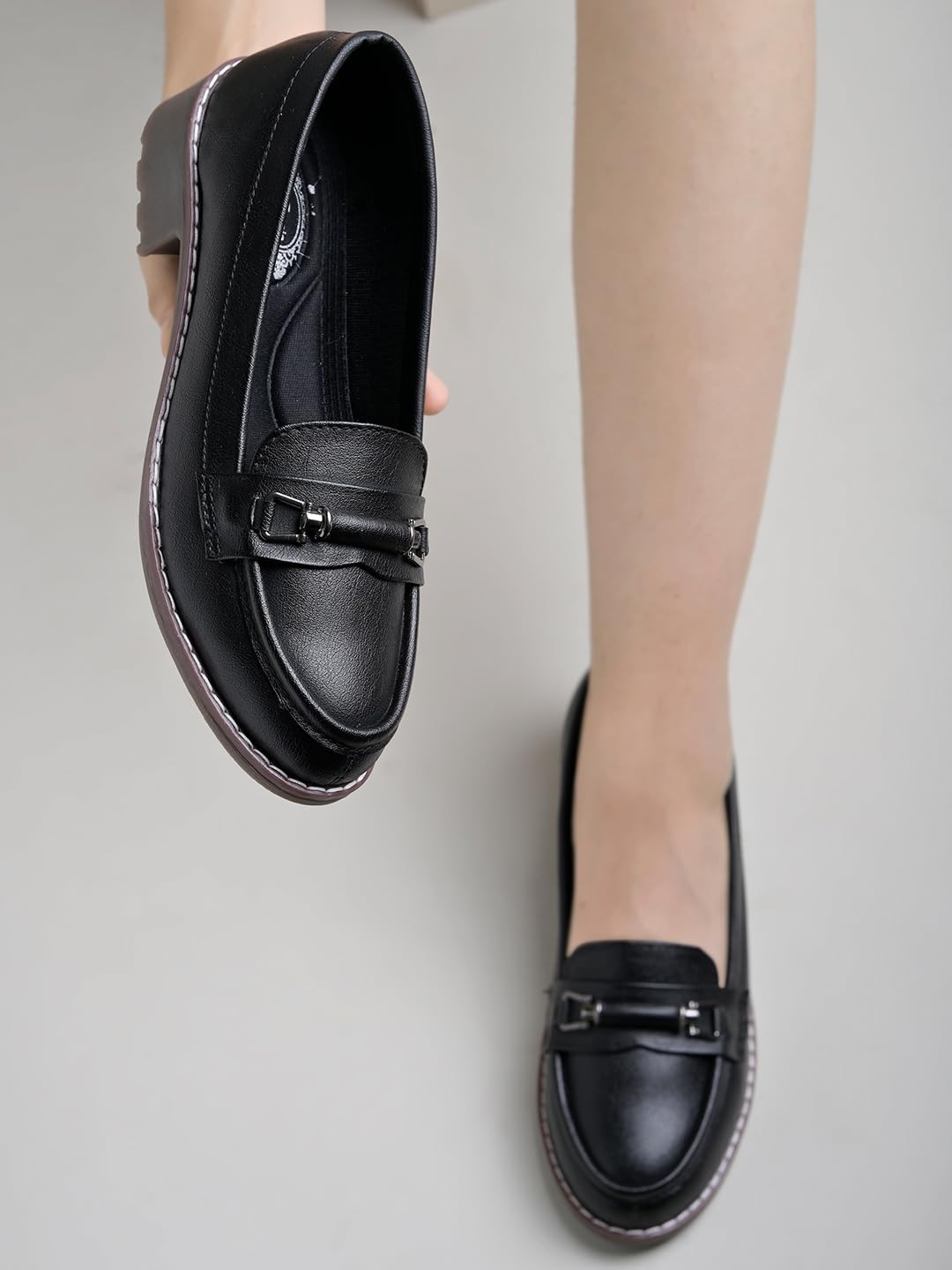 Shoetopia Upper Buckle Detailed Black Loafers For Women Gilrs-Eu36 3 UK чёрный 2590₽