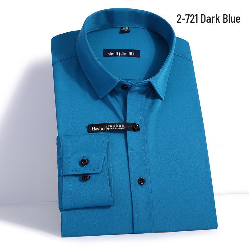 Men's Slim Fit Long-Sleeve Business Shirt with Pocket - Solid Color for Spring and Autumn