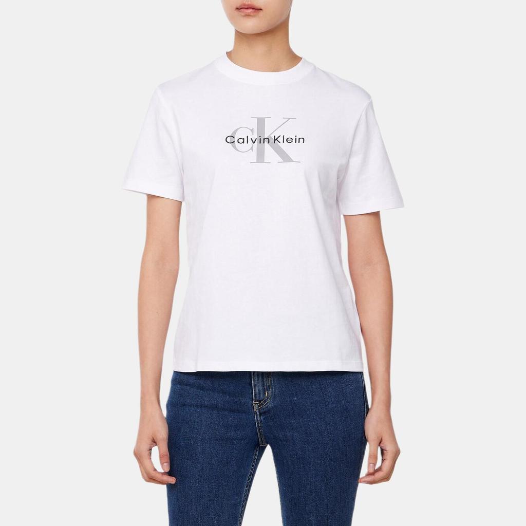 Calvin Klein Letter Logo Round Neck Short Sleeve Pullover T-Shirt Women Tops White 47B865G-YAA