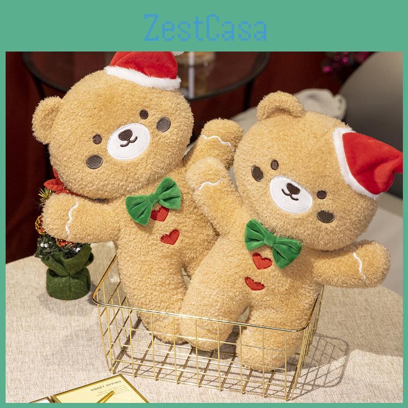Christmas Bear Plush Toy Doll With Santa Hat For Holiday Decor