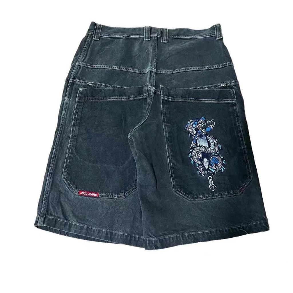 DRIPX Pantaloncini Larghi Y2K Tasche Americane Stampa Denim Pantaloncini da Palestra Anni 2000 Vintage Streetwear Hip Hop Uomo Donna Pantaloncini da Basket