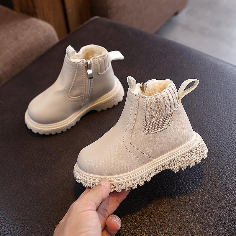 Dziecięce Buty Polarowe, Skórzane Buty, Dziecięce Buty do Połowy Łydki, Ciepłe Buty dla Chłopców i Dziewcząt
