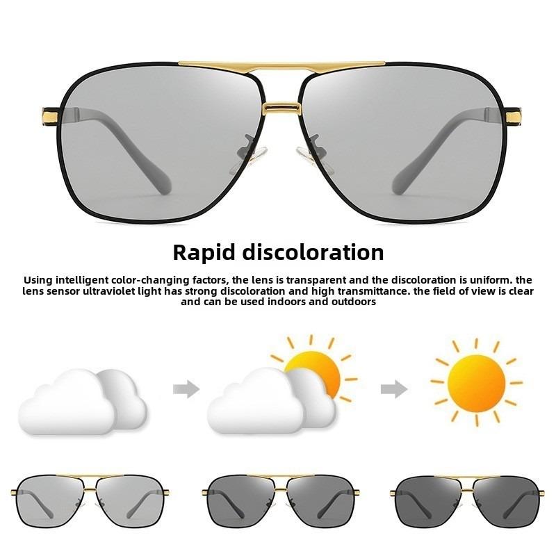 Polarized Sunglasses Men's Square Double Beam Sunshade Driver's Driving  Fishing Color Changing Day and Night Dual-use
