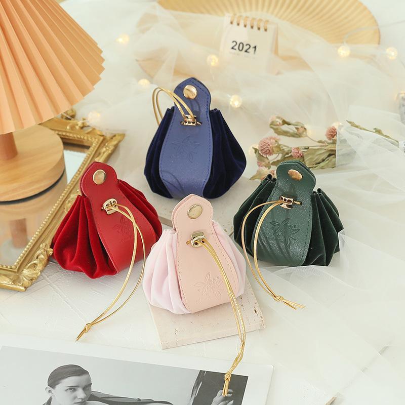Velvet Drawstring Bag Embossed Floral Fadeless Pattern Jewelry Storage Pouch for Daily Trinket Candy Holding