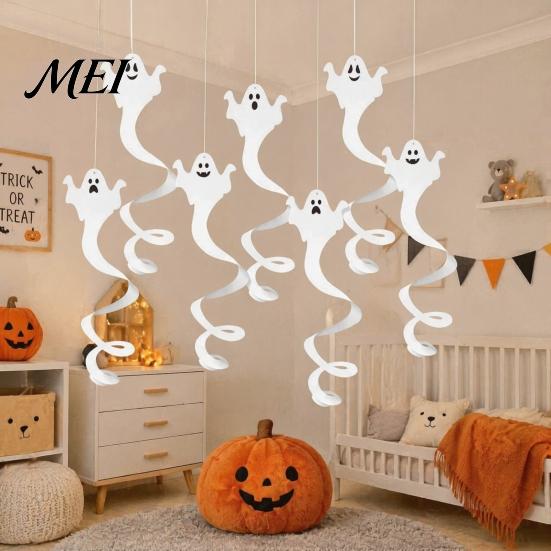 Spooky Festival Party Supplies 8 Pcs Halloween Hanging Ghost Swirl Decoration, White Ceiling Decoration Swirls Streamers for Home Office Haunted House