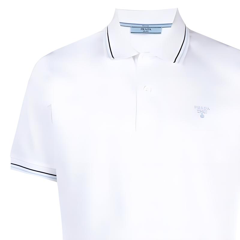 PRADA Polo Shirts Men's White Polo Collar Moderate Straight Fit UJN765-1ZMI-F0009-S-212
