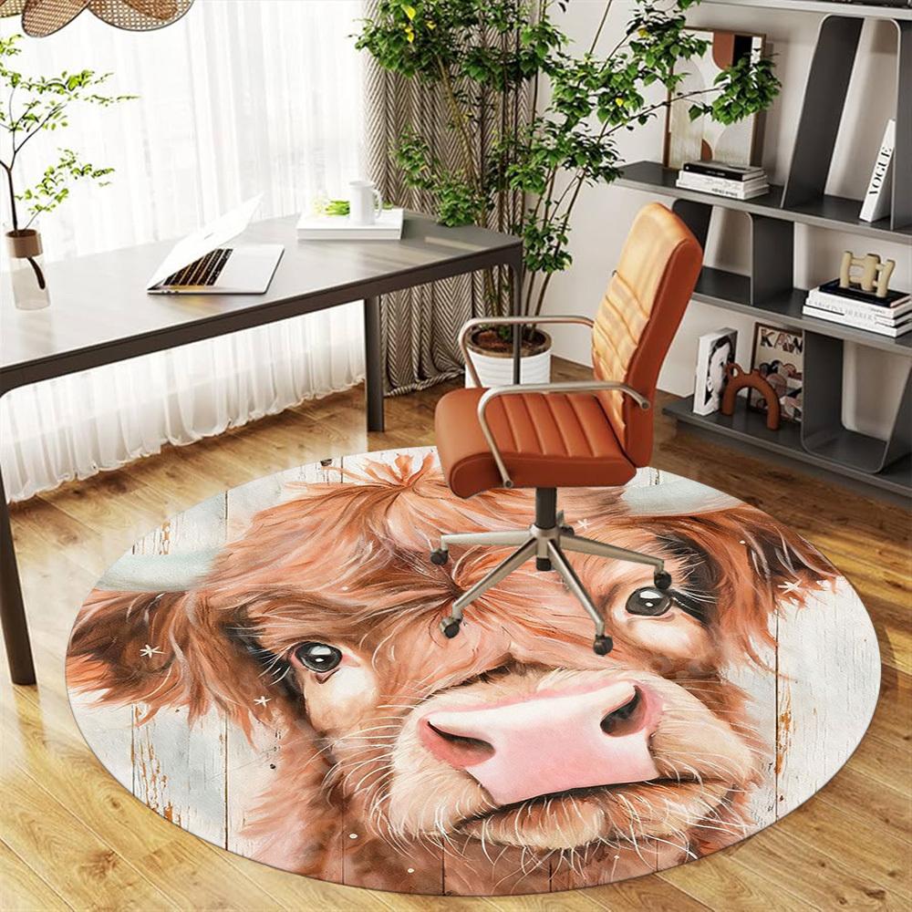 1PC cow painting Office Round Area Rug, Under Office Chairs Bedroom Living Room Home Decor,Carpet for Office, -1110170