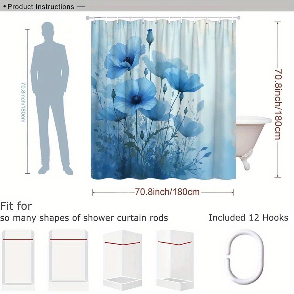 Blue Flower Shower Curtain Dreamy Print Polyester Shower Curtain With Hooks For Elegant Spa Bathroom Decoration