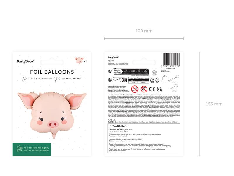 Balon Foliowy Świnka Głowa Świnki Różowy 61X36Cm