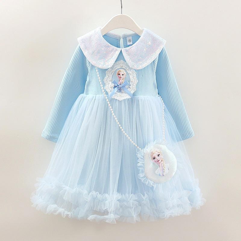 Girls' Elsa Princess Dress Autumn New Style Long Sleeve Fairy Party Dress