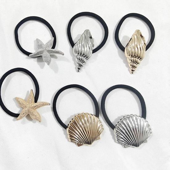 3Pcs Women Hair Ties Elastic Hair Bands with Metal Conch Shell Starfish Decoration Soft